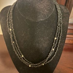 SILPADA RETIRED ESTATE STERLING SILVER & BLACK BEAD 3-STRAND NECKLACE 16” LONG